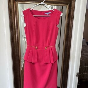ANTONIO MELANI Hot Pink Peplum Sheath Dress with Gold-Tone Accents